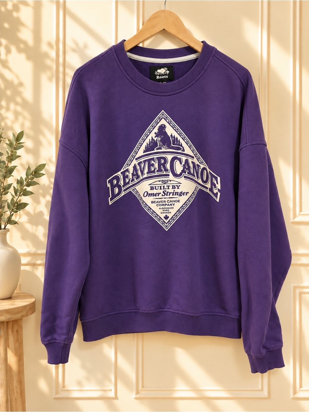 Roots Purple Beaver Canoe Crewneck Sweatshirt - Womens M / Mens S